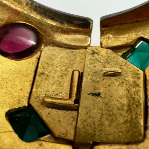 Vtg Castlecliff Cuff Bracelet Gold Tone Wide Unfoiled Glass Cabochons Crystals - Picture 4 of 14